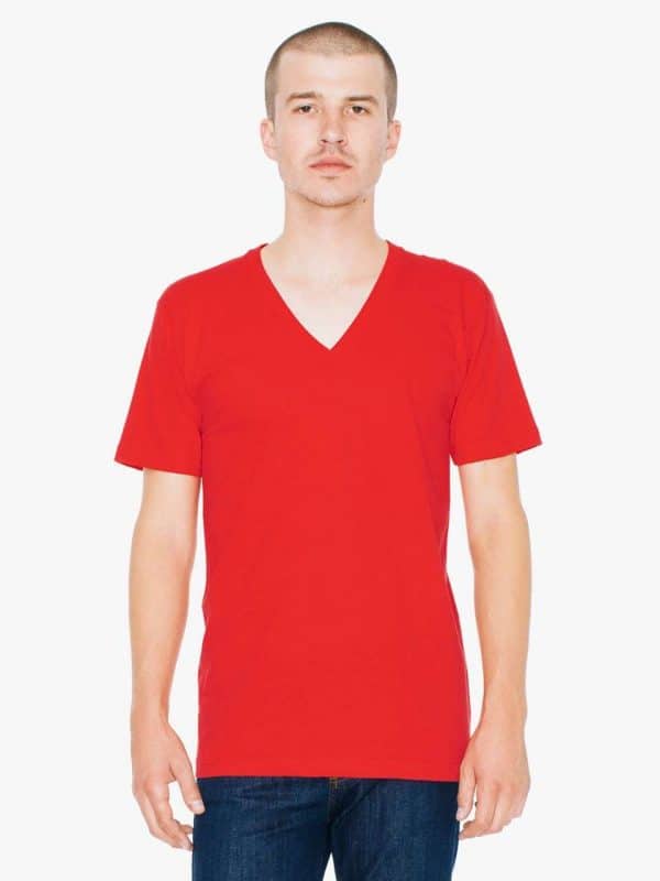 Red American Apparel UNISEX FINE JERSEY V-NECK T-SHIRT Pólók/T-Shirt