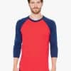 Red/Navy American Apparel UNISEX POLY-COTTON 3/4 SLEEVE RAGLAN T-SHIRT Pólók/T-Shirt