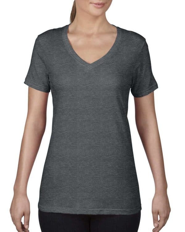 Heather Dark Grey Anvil WOMEN’S FEATHERWEIGHT V-NECK TEE Pólók/T-Shirt