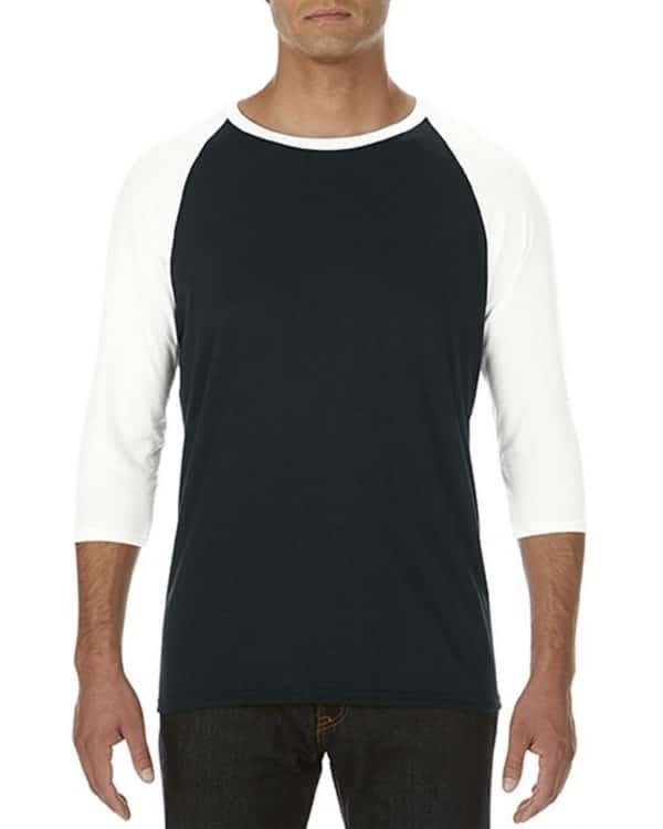 Black/White Anvil ADULT TRI-BLEND ¾ SLEEVE RAGLAN TEE Pólók/T-Shirt
