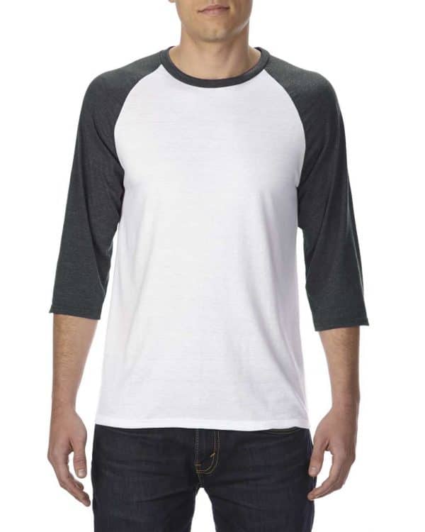 White/Heather Dark Grey Anvil ADULT TRI-BLEND ¾ SLEEVE RAGLAN TEE Pólók/T-Shirt