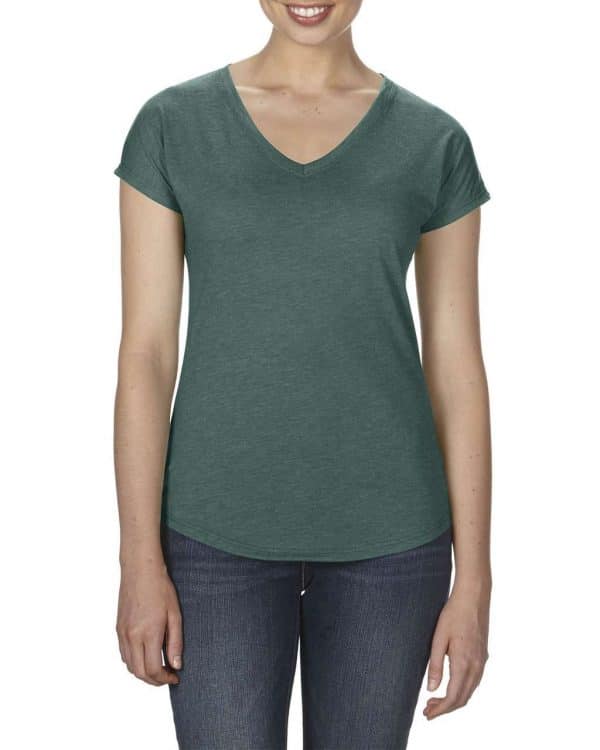Heather Dark Green Anvil WOMEN'S TRI-BLEND V-NECK TEE Pólók/T-Shirt