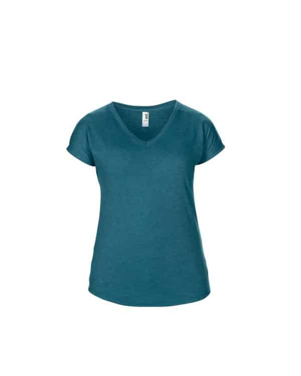 Heather Galapagos Blue Anvil WOMEN'S TRI-BLEND V-NECK TEE Pólók/T-Shirt
