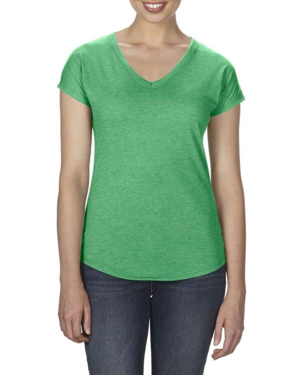 Heather Green Anvil WOMEN'S TRI-BLEND V-NECK TEE Pólók/T-Shirt