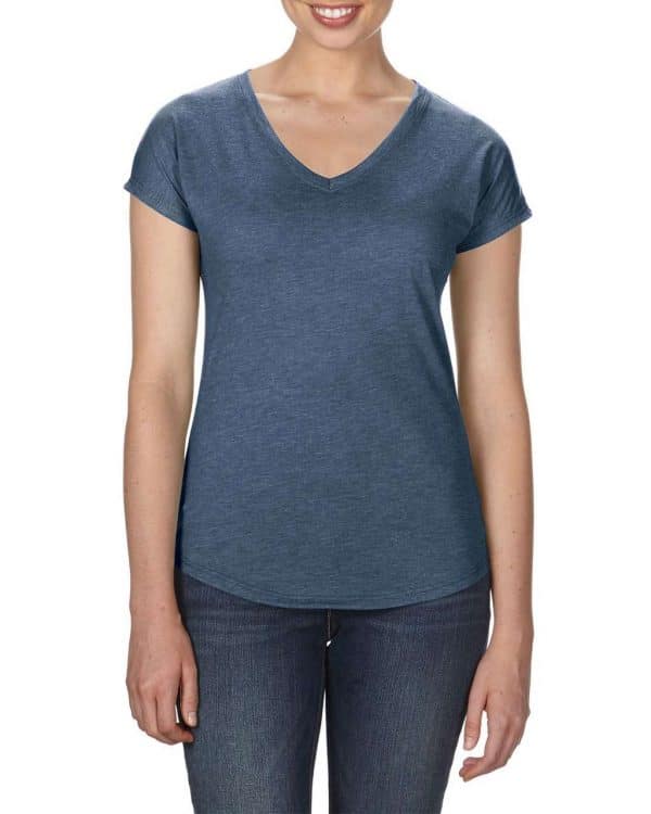 Heather Navy Anvil WOMEN'S TRI-BLEND V-NECK TEE Pólók/T-Shirt