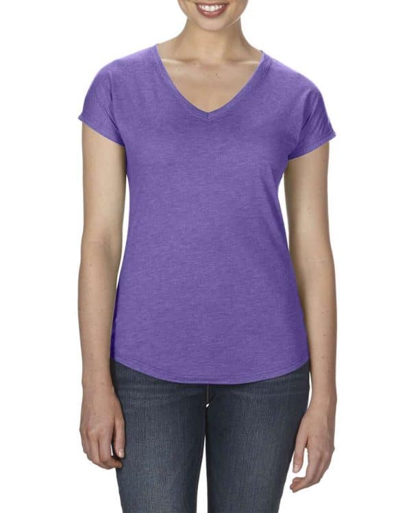 Heather Purple Anvil WOMEN'S TRI-BLEND V-NECK TEE Pólók/T-Shirt