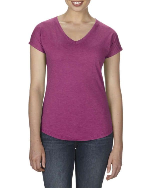 Heather Raspberry Anvil WOMEN'S TRI-BLEND V-NECK TEE Pólók/T-Shirt