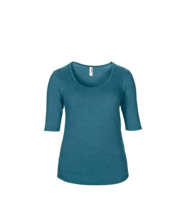 Heather Galapagos Blue Anvil WOMEN’S TRI-BLEND DEEP SCOOP 1/2 SLEEVE TEE Pólók/T-Shirt