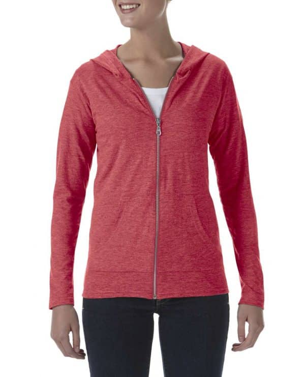 Heather Red Anvil WOMEN'S TRI-BLEND FULL-ZIP HOODED JACKET Pólók/T-Shirt