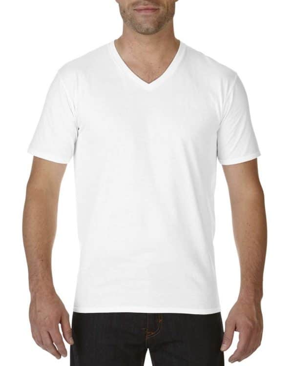 White Gildan PREMIUM COTTON® ADULT V-NECK T-SHIRT Pólók/T-Shirt