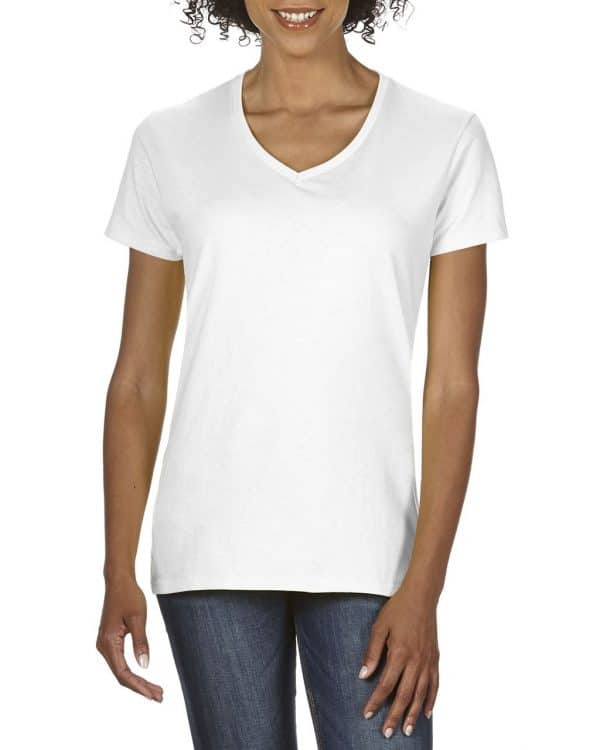 White Gildan PREMIUM COTTON® LADIES' V-NECK T-SHIRT Pólók/T-Shirt