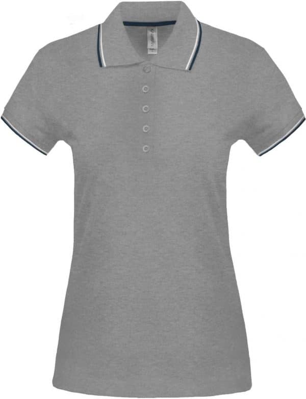 Oxford Grey/Navy/White Kariban LADIES' SHORT-SLEEVED POLO SHIRT Galléros pólók