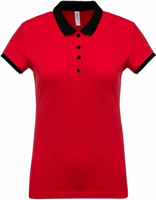 Red/Black Kariban LADIES’ TWO-TONE PIQUÉ POLO SHIRT Galléros pólók