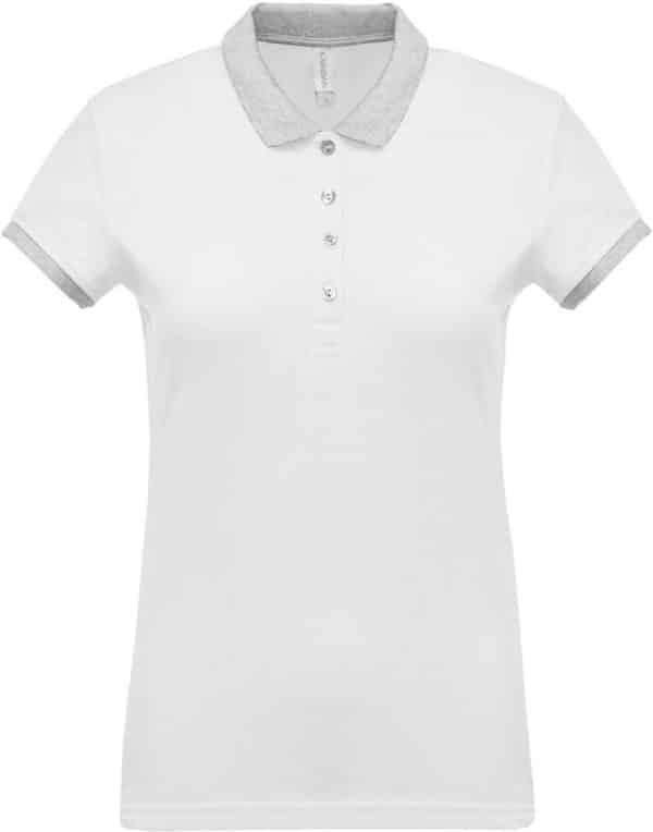 White/Oxford Grey Kariban LADIES’ TWO-TONE PIQUÉ POLO SHIRT Galléros pólók