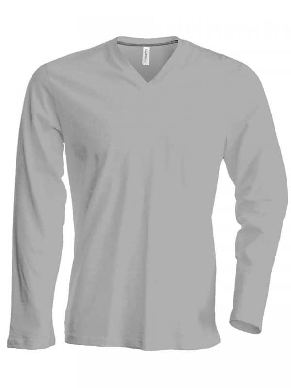 Oxford Grey Kariban MEN’S LONG SLEEVE V-NECK T-SHIRT Pólók/T-Shirt