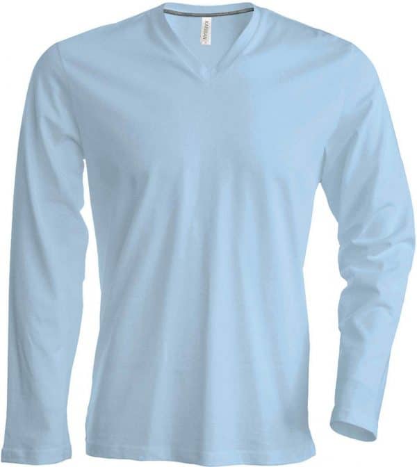 Sky Blue Kariban MEN’S LONG SLEEVE V-NECK T-SHIRT Pólók/T-Shirt