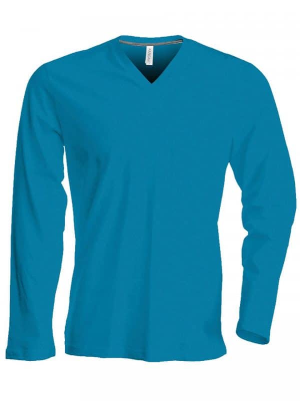 Tropical Blue Kariban MEN’S LONG SLEEVE V-NECK T-SHIRT Pólók/T-Shirt