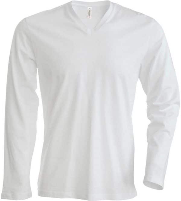 White Kariban MEN’S LONG SLEEVE V-NECK T-SHIRT Pólók/T-Shirt