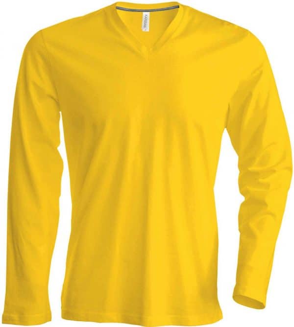Yellow Kariban MEN’S LONG SLEEVE V-NECK T-SHIRT Pólók/T-Shirt