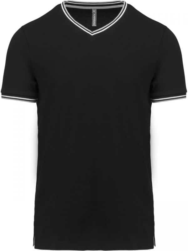 Black/Light Grey/White Kariban MEN'S PIQUÉ KNIT V-NECK T-SHIRT Pólók/T-Shirt