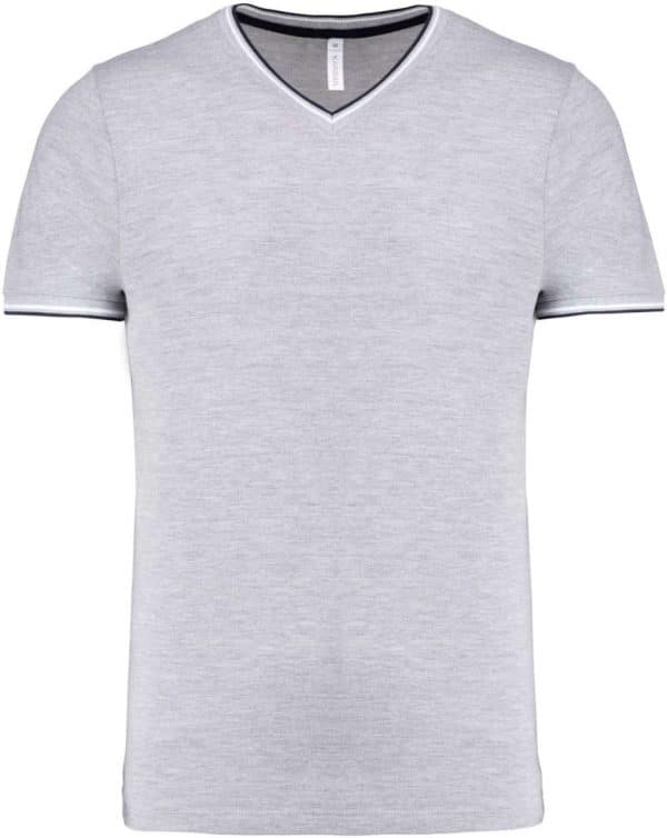 Oxford Grey/Navy/White Kariban MEN'S PIQUÉ KNIT V-NECK T-SHIRT Pólók/T-Shirt
