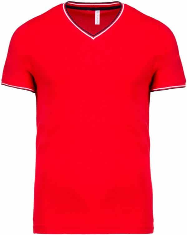Red/Navy/White Kariban MEN'S PIQUÉ KNIT V-NECK T-SHIRT Pólók/T-Shirt