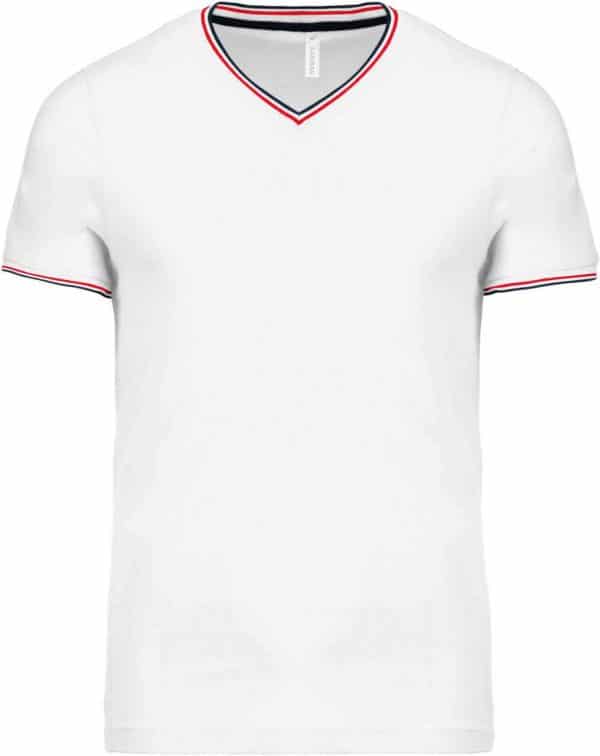 White/Navy/Red Kariban MEN'S PIQUÉ KNIT V-NECK T-SHIRT Pólók/T-Shirt