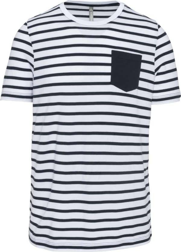 Striped White/Red Kariban STRIPED SHORT SLEEVE SAILOR T-SHIRT WITH POCKET Pólók/T-Shirt