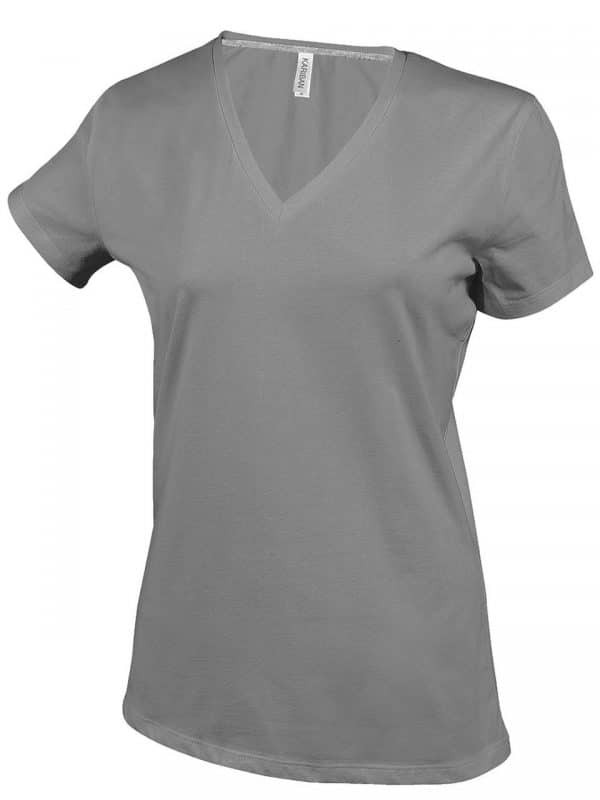Oxford Grey Kariban LADIES' SHORT SLEEVE V-NECK T-SHIRT Pólók/T-Shirt