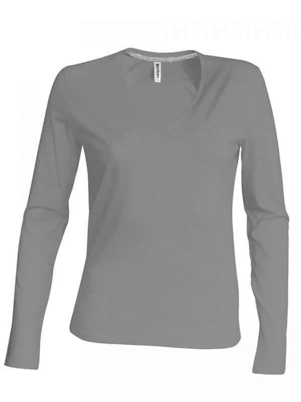 Oxford Grey Kariban LADIES' LONG SLEEVE V-NECK T-SHIRT Pólók/T-Shirt