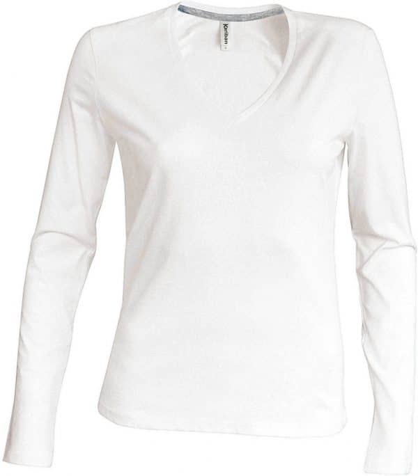 White Kariban LADIES' LONG SLEEVE V-NECK T-SHIRT Pólók/T-Shirt