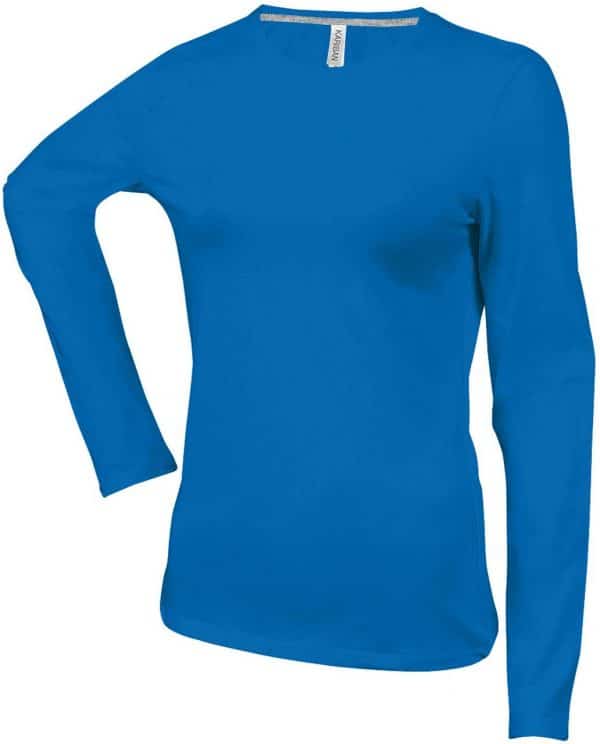 Light Royal Blue Kariban LADIES' LONG SLEEVE CREW NECK T-SHIRT Pólók/T-Shirt