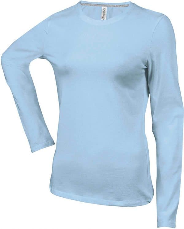 Sky Blue Kariban LADIES' LONG SLEEVE CREW NECK T-SHIRT Pólók/T-Shirt