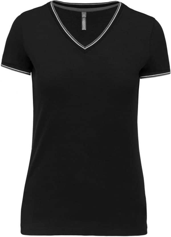 Black/Light Grey/White Kariban LADIES' PIQUÉ KNIT V-NECK T-SHIRT Pólók/T-Shirt