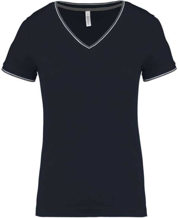 Navy/Red/White Kariban LADIES' PIQUÉ KNIT V-NECK T-SHIRT Pólók/T-Shirt