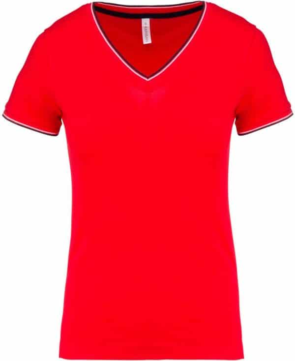 Red/Navy/White Kariban LADIES' PIQUÉ KNIT V-NECK T-SHIRT Pólók/T-Shirt