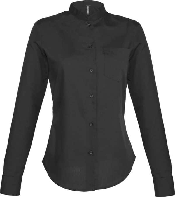 Black Kariban LADIES' LONG-SLEEVED MANDARIN COLLAR SHIRT Formaruhák