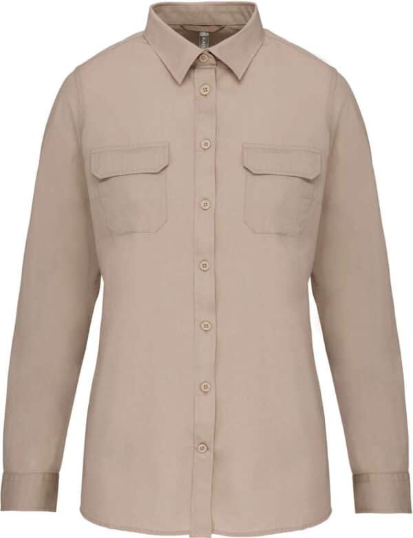 Beige Kariban LADIES' LONG-SLEEVED SAFARI SHIRT Formaruhák