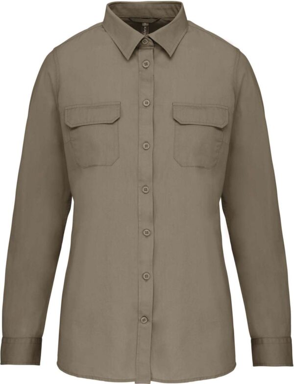 Light Khaki Kariban LADIES' LONG-SLEEVED SAFARI SHIRT Formaruhák