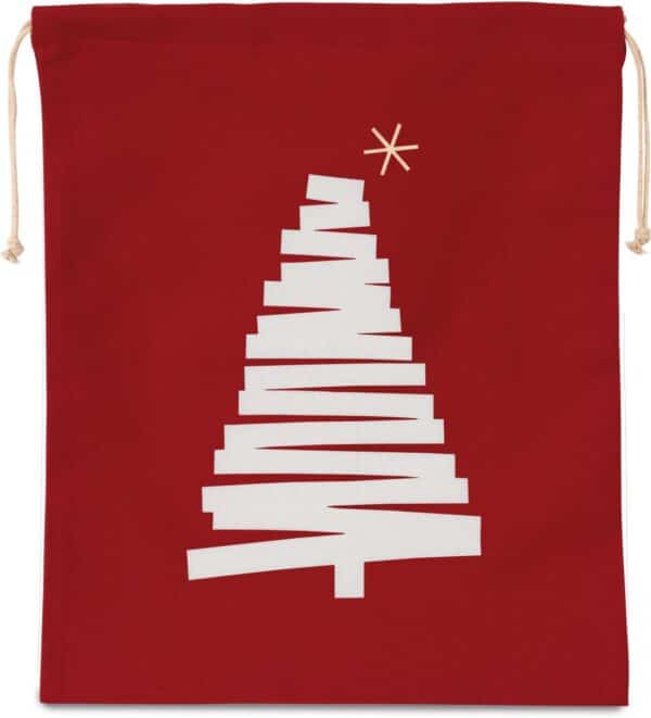 Cherry Red Kimood COTTON BAG WITH CHRISTMAS TREE DESIGN AND DRAWCORD CLOSURE Táskák és Kiegészítők