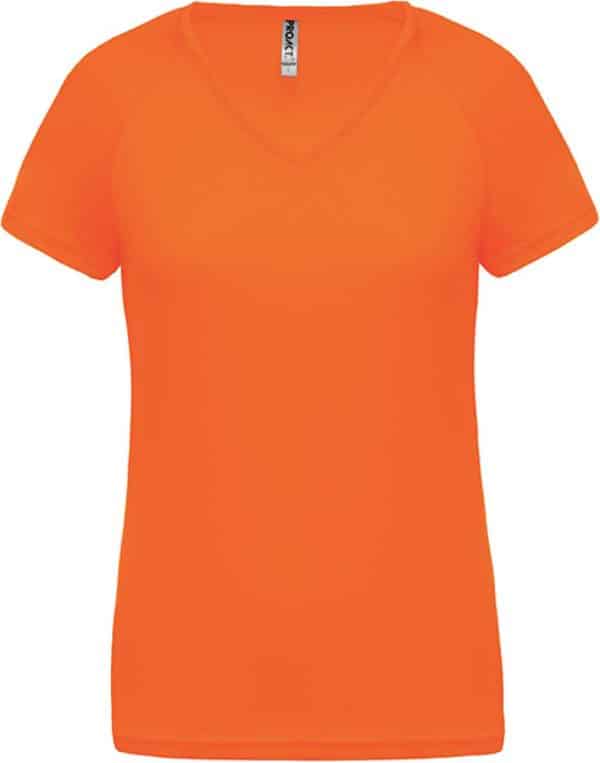 Fluorescent Orange Proact LADIES’ V-NECK SHORT SLEEVE SPORTS T-SHIRT Sport