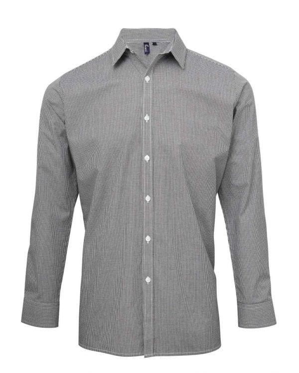 Black/White Premier MEN'S LONG SLEEVE GINGHAM COTTON MICROCHECK SHIRT Formaruhák