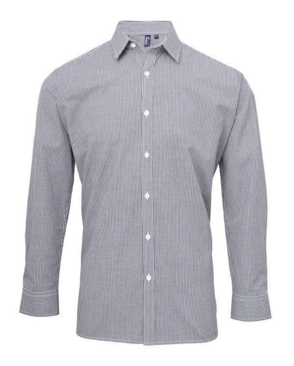 Navy/White Premier MEN'S LONG SLEEVE GINGHAM COTTON MICROCHECK SHIRT Formaruhák