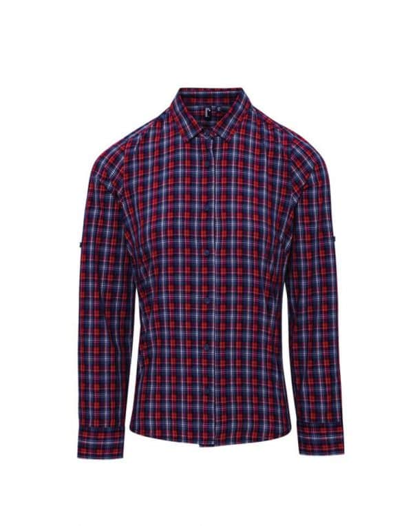 Navy/Red Premier 'SIDEHILL' CHECK - WOMEN'S LONG SLEEVE COTTON SHIRT Formaruhák