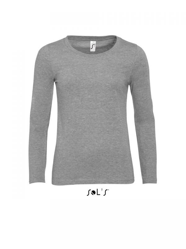 Grey Melange SOL'S MAJESTIC - WOMEN'S ROUND COLLAR LONG SLEEVE T-SHIRT Pólók/T-Shirt