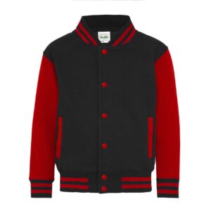 Jet Black/Fire Red Just Hoods KIDS VARSITY JACKET Gyermek ruházat